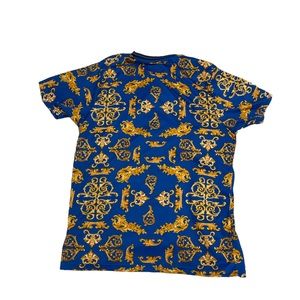 Blue and gold silk t shirt